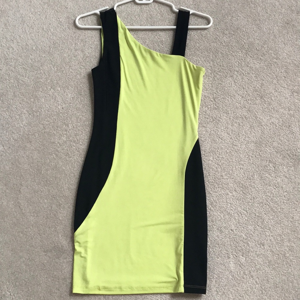 Black and lime green Bebe mini dress